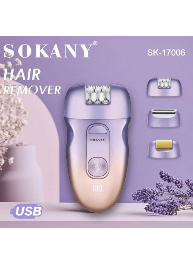 Sokany 3-in-1 Digital Ladies Epilator & Shaver Kit, LED Battery Display, Rechargeable, Model SK-17006 - Image 2